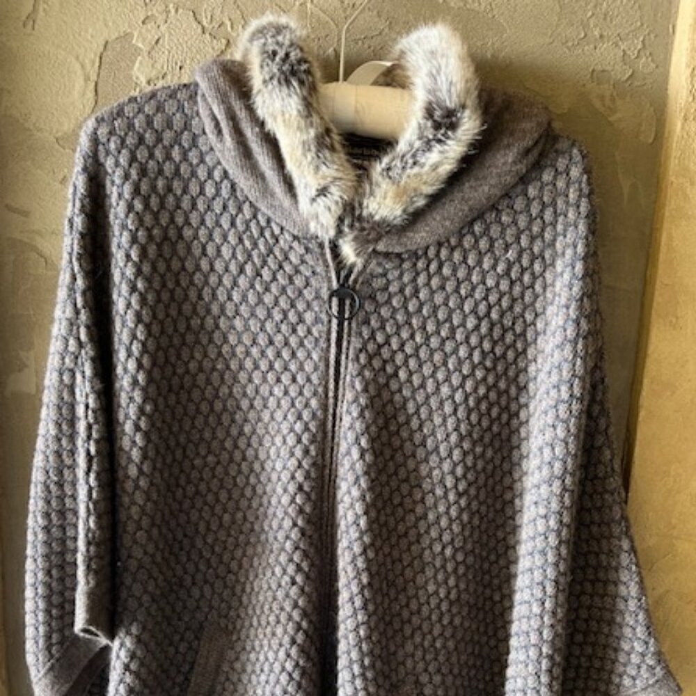 Barbour Winter Tartan wool poncho with fur trimmed hood